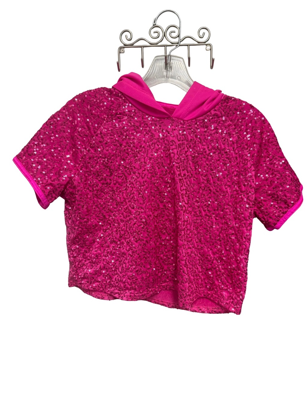 Weissman Size MA, Medium Adult Hot Pink Sequined Hooded Dance Crop Top
